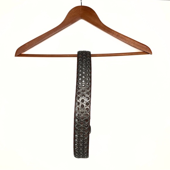 J Crew Brown Leather Grommet Nickel Hardware Belt Womens SZ S Edgy Punk Grunge - Picture 6 of 12